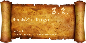 Bordás Kinga névjegykártya